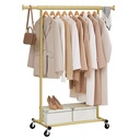 SONGMICS Portant à vêtements sur roulettes, tringle à vêtements robuste, 45 x (92-132) x 161,5 cm, avec tringle de suspension extensible, capacité de charge de 100 kg, montage facile, portable, or pâle HSR013A01