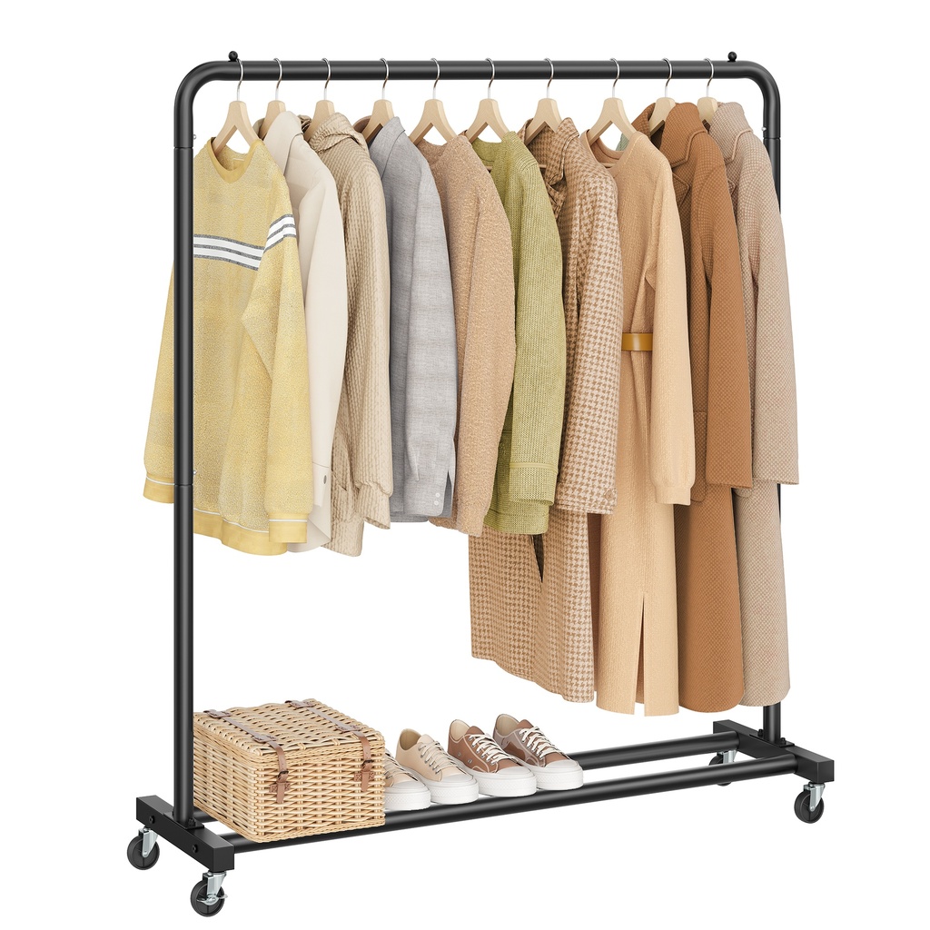 SONGMICS Portant à vêtements, portant à roulettes, porte-manteau, 2 roulettes verrouillables, chambre à coucher, charge jusqu'à 50 kg, 38 x 110 x 141,5 cm, noir encre HSR016BH01