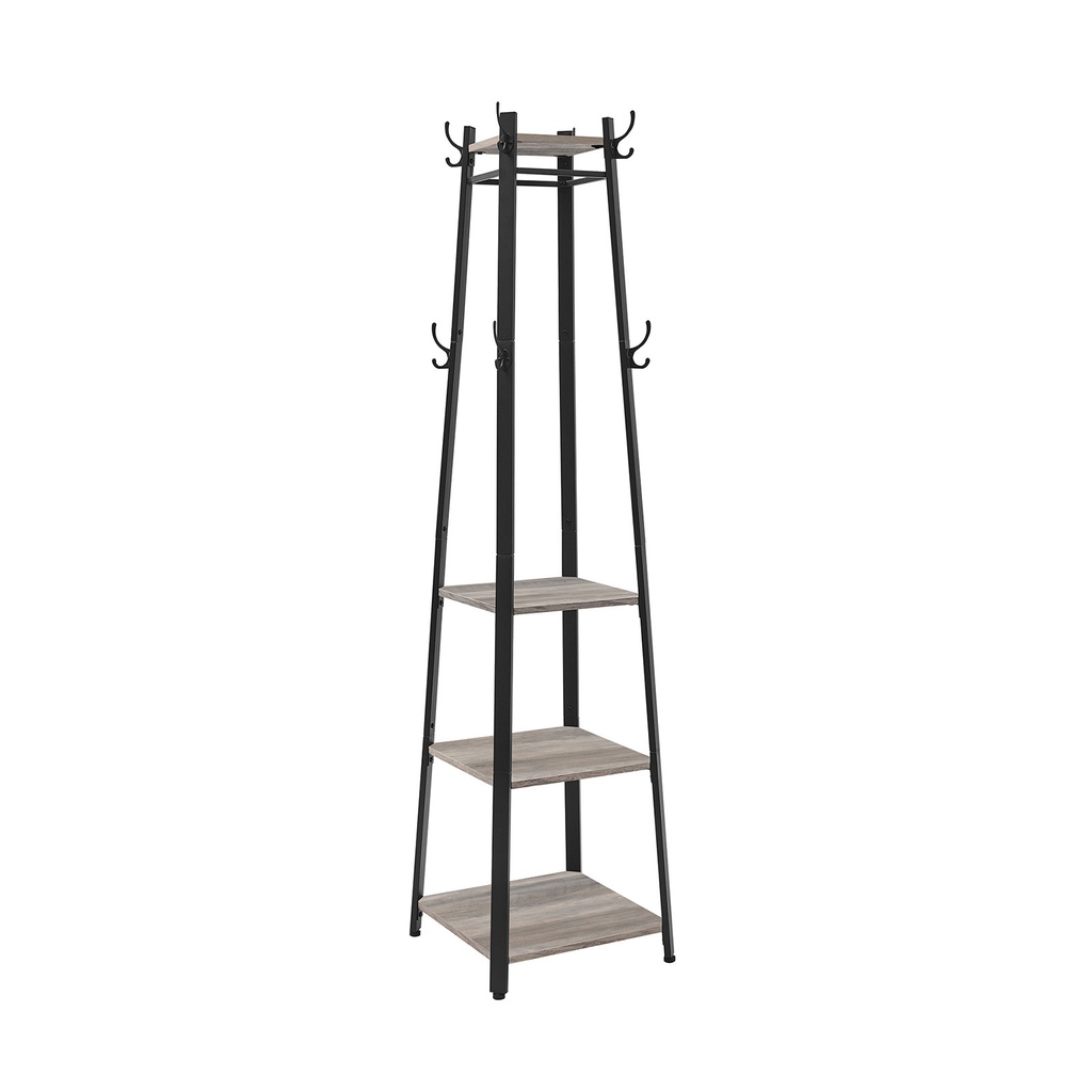 VASAGLE Coat Rack, Coat Stand with 3 Shelves, Ladder Shelf with Hooks for Scarves, Bags and Umbrellas, Steel Frame, Industrial Style, Greige and Black LCR080B02