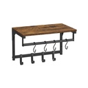 VASAGLE Porte-Manteau Mural, Étagère Murale avec 8 Crochets Amovibles, Étagère Murale Suspendue avec Tringle à Vêtements, pour Couloir, Chambre, Marron Vintage/Noir LCR103B01
