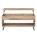 VASAGLE Table basse relevable, table de salle à manger relevable, vérin à gaz, compartiment caché, étagère de rangement ouverte, pour salon, bureau à domicile, marron chameau et noir mat LCT267LB01