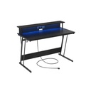 VASAGLE Bureau de Gaming avec LED et Multiprise, Table de Gamer, Bureau d'ordinateur avec Rehausseur d'écran, pour 2 Ordinateurs, pour Chambre, 60 x 120 x 76 cm, Noir Classique LWD192B56