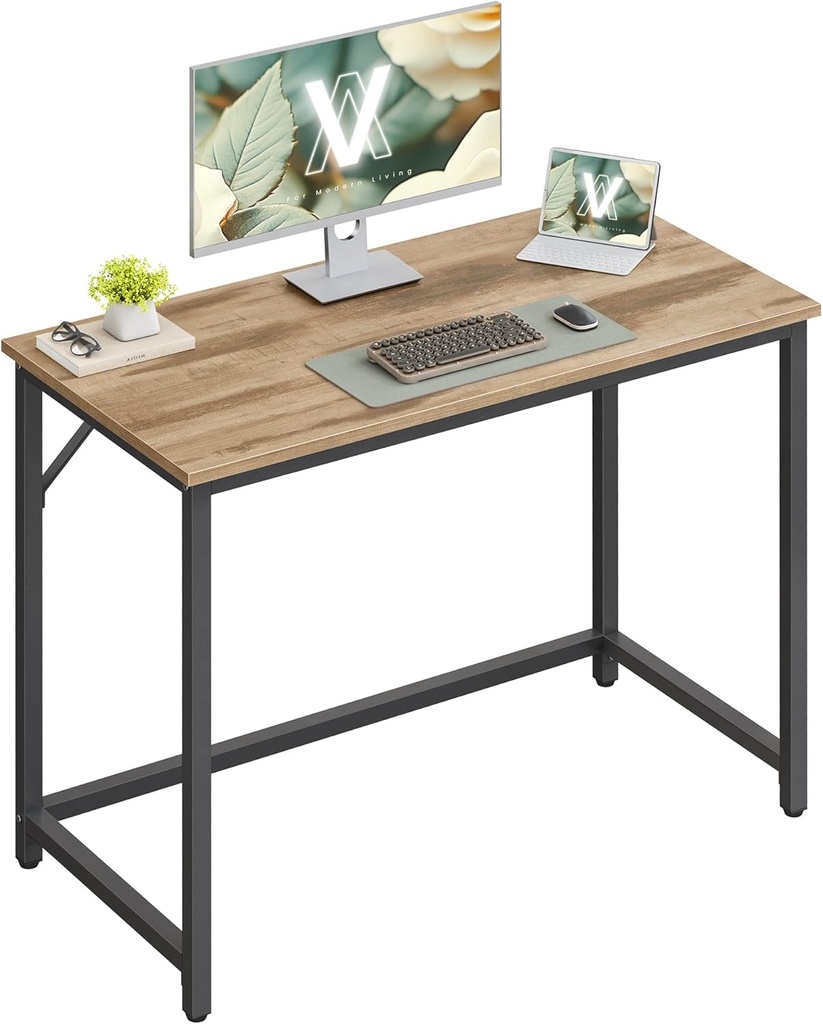 VASAGLE Bureau d'ordinateur, bureau, 100 x 50 x 76 cm, pour bureau, chambre, salon, marron chameau et noir encre LWD041K01