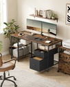 VASAGLE Bureau d'ordinateur, bureau, bureau avec 3 étagères, 2 tiroirs, 60 x 140 x 76 cm, pour bureau à domicile, salon, style industriel, marron rustique et noir encre LWD104B01