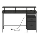 VASAGLE Bureau avec tiroirs en tissu, bureau d'ordinateur avec support pour écran, éclairage LED, 55 x 135 x 90 cm, prises intégrées, 2 ports USB-A, pour bureau à domicile, noir ébène LWD094B56