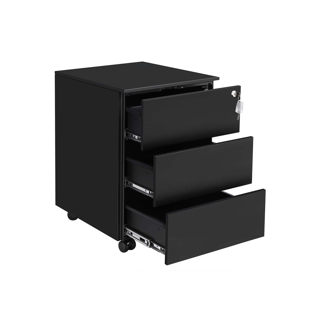 [OFC63BK] SONGMICS Classeur mobile, verrouillable, avec 3 tiroirs, pour documents, papeterie, pré-assemblé, pour bureau, bureau à domicile, 39 x 45 x 55 cm (L x l x H), noir mat OFC63BK