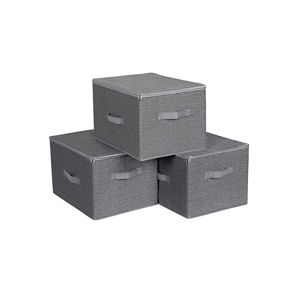 [RYZB03G] SONGMICS Boîtes de Rangement avec Couvercles, Paniers de Rangement Pliables avec Poignées, Organisateur de Vêtements et Jouets, Gris RYZB03G