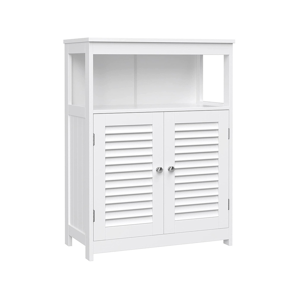 [BBC40WT] VASAGLE Wooden Bathroom Floor Cabinet Storage Organiser Rack, Kitchen Cupboard Free Standing, with Double Shutter Doors, White BBC40WT