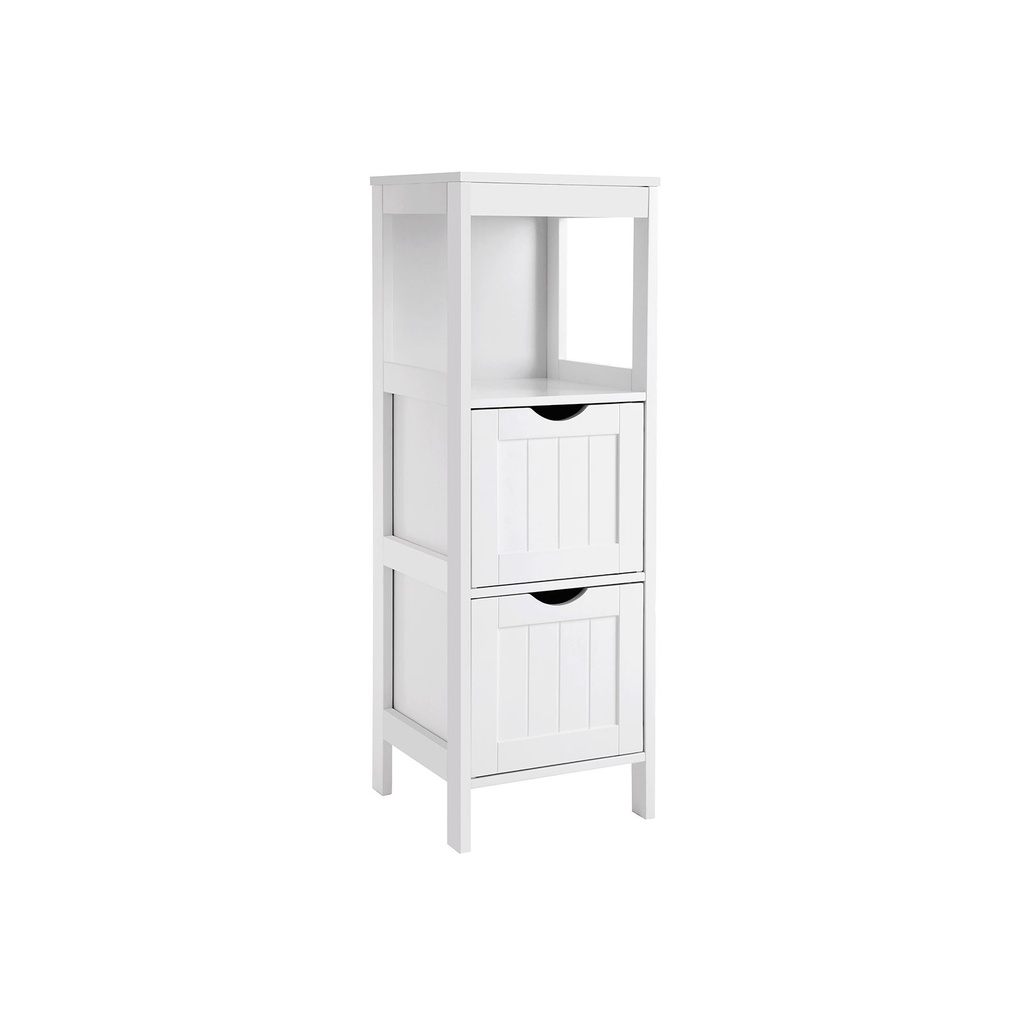 [BBC42WT] VASAGLE BBC42WT Corner Bedside Table Medicine Cabinet Storage for Bathroom Wooden 1 Open Compartment 2 Drawers Feet Country House Style White, MDF panels, 30 x 89 x 30 cm