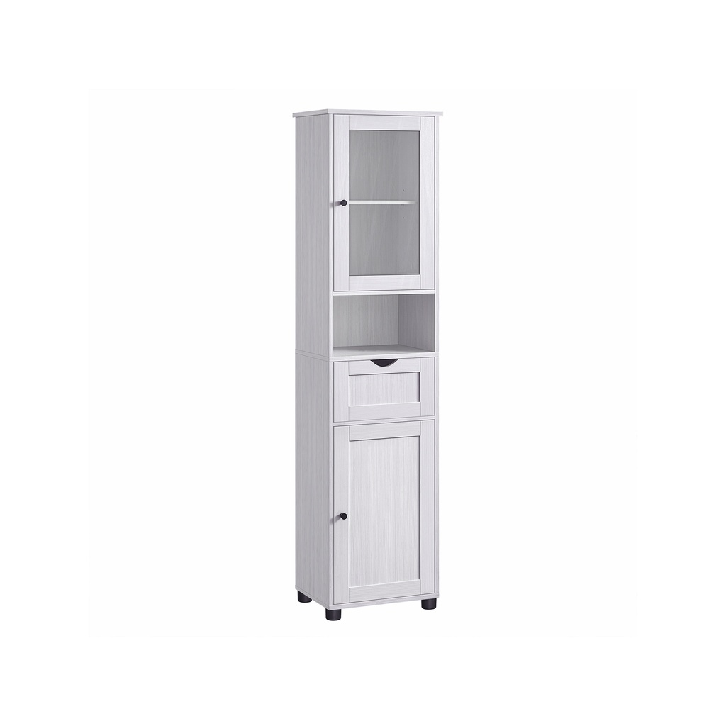 VASAGLE Meuble de Salle de Bain, Meuble de Rangement Colonne avec Etagères Réglables, Placard à Portes, Tiroirs, Gain de Place, Bois Blanc BBK163T44
