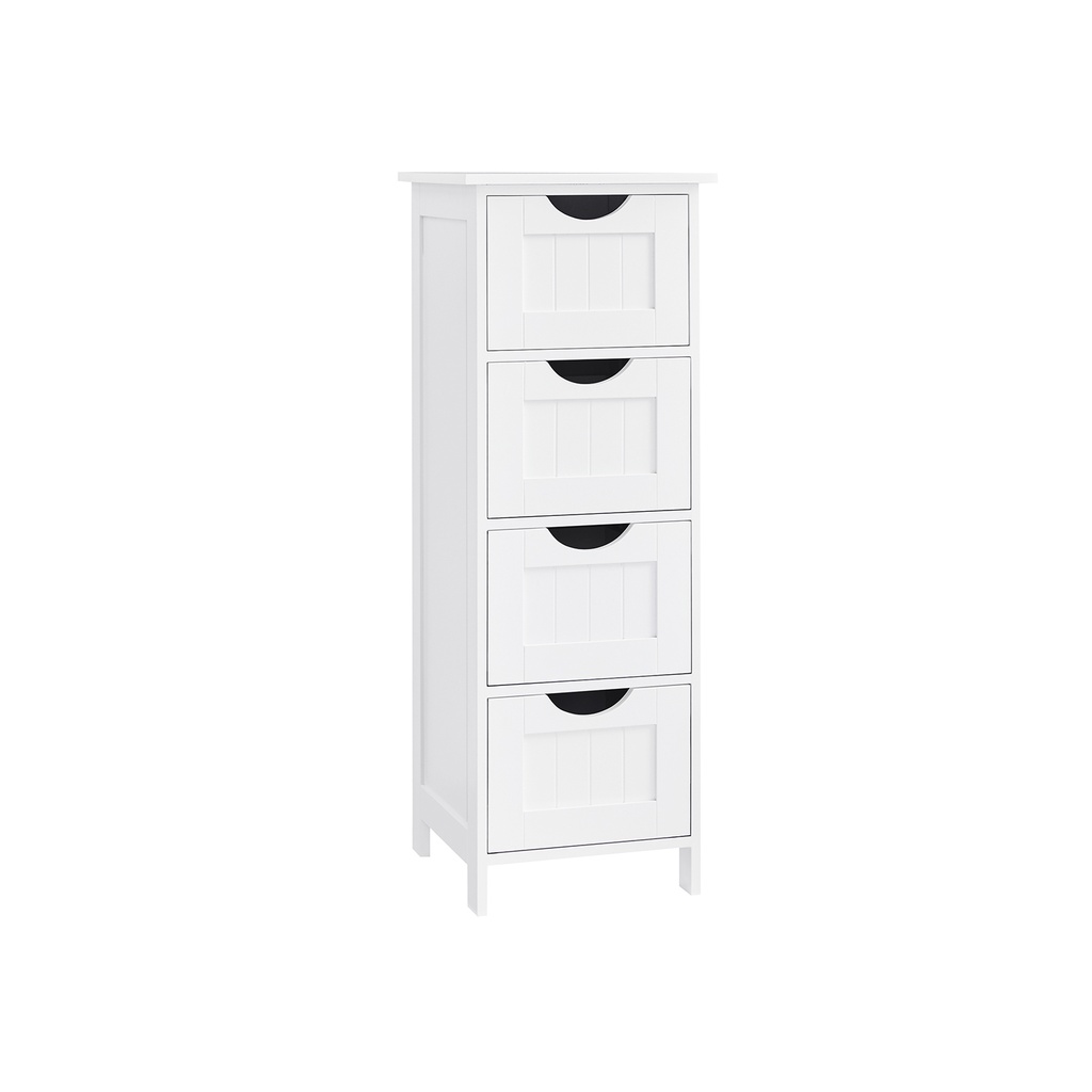 VASAGLE LHC40W, Meuble de Salle de Bain avec 4 Tiroirs, Commode, 30 x 30 x 82 cm, pour salon, cuisine et couloir, gain de place, Blanc