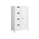VASAGLE Meuble de Rangement au Sol de Salle de Bain, Meuble de Rangement en Bois avec 4 Tiroirs, Porte Simple, Etagère Ajustable, pour Salon, Cuisine, Entrée, Blanc LHC41W