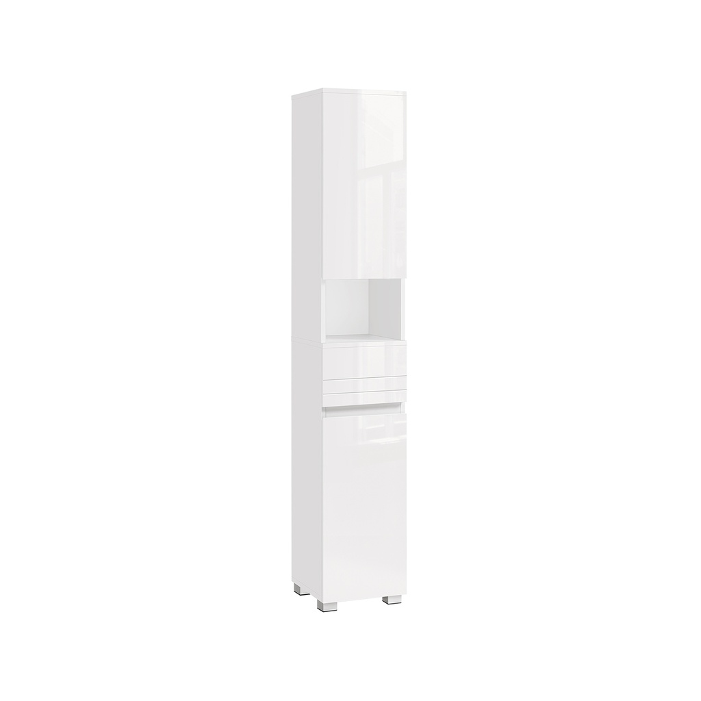 VASAGLE Armoire de salle de bain haute, meuble de rangement étroit avec tiroir, blanc BBC560P31