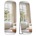 SONGMICS Miroir pleine longueur, 160 x 50 cm, miroir de sol rectangulaire arrondi avec support, cadre en alliage d'aluminium, verre trempé, pour chambre à coucher, dressing, noir encre LFM029B01