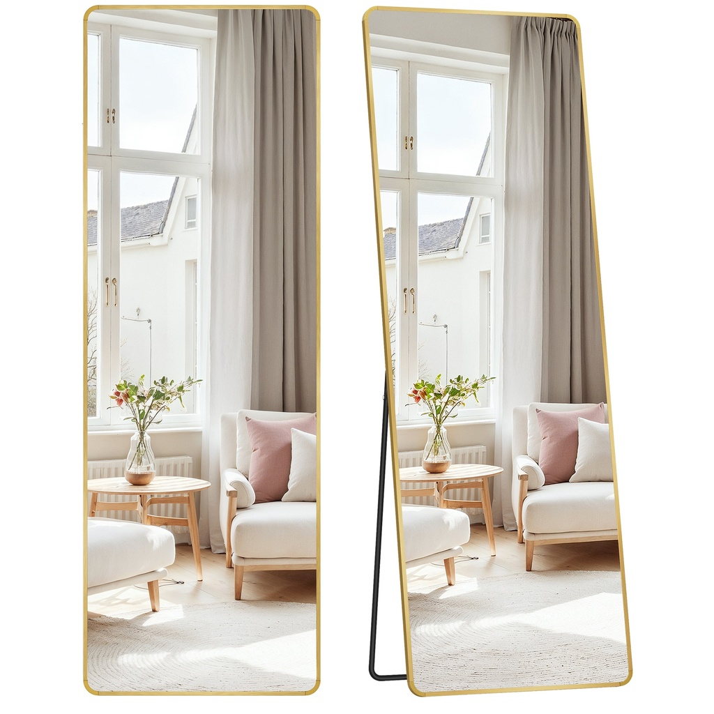 [LFM030A01] SONGMICS Miroir pleine longueur, 160 x 50 cm, avec support, cadre en alliage d'aluminium, verre trempé, or pâle LFM030A01V1