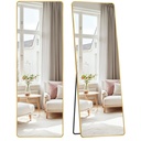 SONGMICS Miroir pleine longueur, 160 x 50 cm, avec support, cadre en alliage d'aluminium, verre trempé, or pâle LFM030A01V1