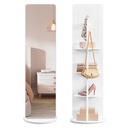 SONGMICS Miroir pleine longueur rotatif à 360°, miroir de sol avec étagères de rangement, verre trempé, blanc nuage ULFM036W01V1