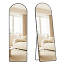 SONGMICS Miroir pleine longueur, miroir de sol arqué avec support, cadre en alliage d'aluminium, verre trempé, pour chambre à coucher, salon, vestiaire, coin arrondi, 160 x 50 cm, noir mat LFM051BD01