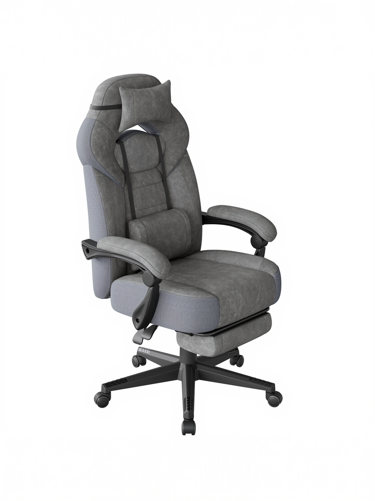 SONGMICS Chaise de Gaming, Chaise d'Ordinateur de Bureau, Design Ergonomique, avec Repose-Pieds, Appui-tête Réglable, Support Lombaire, Capacité de Charge 150 kg, Gris Ardoise OBG077G01
