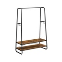 VASAGLE Tringle à vêtements robuste avec 2 étagères, 6 crochets en S et cadre en acier pour chambre à coucher, industriel, marron rustique et noir RGR112B01