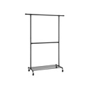 SONGMICS Industrial Clothes Rack on Wheels, Maximum load of 110 Kg, Double Garment Hanging Rod, Heavy Duty Commercial Display, Black HSR62BK