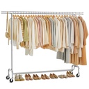 SONGMICS Portant à Vêtements sur Roulettes, Tringle à Vêtements Robuste, avec Tringle de Suspension Extensible, Capacité de Charge 110 kg, 45 x (160-200) x 162,9 cm, Chromé, Argent HSR176E01