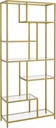 VASAGLE Bibliothèque, Bibliothèque Haute à 6 Niveaux, Support pour Plantes, Présentoir, 30 x 80 x 180 cm, Verre Trempé, pour Étude, Bureau, Salon, Chambre, Cuisine, Or Métallisé LGT502A01
