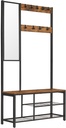 VASAGLE Porte-Manteau, Meuble de Couloir avec Crochets, Miroir, Porte-Chaussures et Etagères, 36 x 98 x 185 cm, pour Couloir Chambre Salon, Marron Rustique et Noir HSR050B01V1