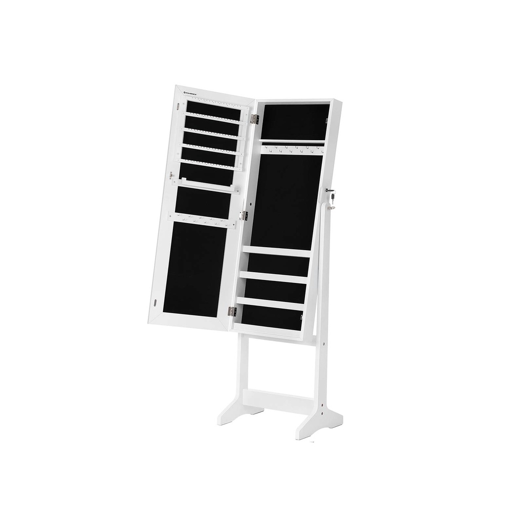[JJC69WT] SONGMICS Armoire à bijoux, armoire à miroir, miroir sur pied, miroir pleine longueur, organisateur de bijoux verrouillable, idée cadeau, blanc JJC69WT