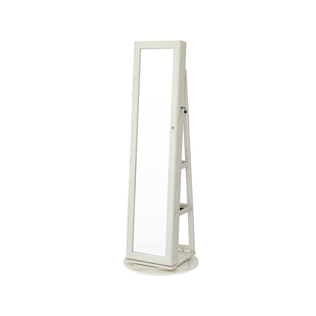 [JBC62W] SONGMICS Armoire à bijoux sur pied, organisateur de bijoux pivotant à 360° avec miroir, étagères, armoire à bijoux verrouillable 3 en 1, armoire de rangement pour cosmétiques, blanc avec grain de bois grisâtre JBC62W