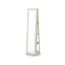 SONGMICS Armoire à bijoux sur pied, organisateur de bijoux pivotant à 360° avec miroir, étagères, armoire à bijoux verrouillable 3 en 1, armoire de rangement pour cosmétiques, blanc avec grain de bois grisâtre JBC62W