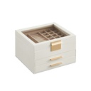 SONGMICS Boîte à Bijoux avec Couvercle en Verre, Organisateur de Bijoux à 3 Niveaux avec 2 Tiroirs, Rangement à Bijoux, Beaucoup d'Espace de Rangement, Style Moderne, Cadeau pour Les Proches, Blanc Nuage et Or JBC239WT