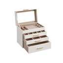 SONGMICS Jewellery Box with Glass Lid, 4-Tier Jewellery Organiser, 3 Drawers, for Sunglasses, Big Jewellery, Jewellery Storage, Modern Style, Cloud White and Gold Colour JBC161W01