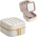 SONGMICS HOME ANAH Collection JBC179W01 Étui à bijoux de voyage, petit organisateur avec miroir, 4,1 x 4,1 x 2,4 pouces, surface en PU cousue, portable, fermetures éclair, idée cadeau,