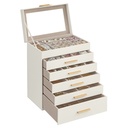 Boîte à bijoux avec couvercle en verre, organisateur de bijoux à 6 niveaux, 5 tiroirs, blanc et or