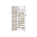 SONGMICS Armoire à bijoux, meuble de rangement mural verrouillable pour colliers, boucles d'oreilles, avec miroir et divers compartiments, blanc avec grain de bois et beige JJC093W01