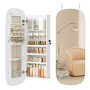 SONGMICS Miroir avec Rangement, Armoire à Bijoux Miroir LED Mural/Porte, Armoire à Miroir Large Arrondie Verrouillable, avec Miroir Intérieur, 10 x 42 x 108 cm, Surface Blanche avec Doublure Grège JJC026W01