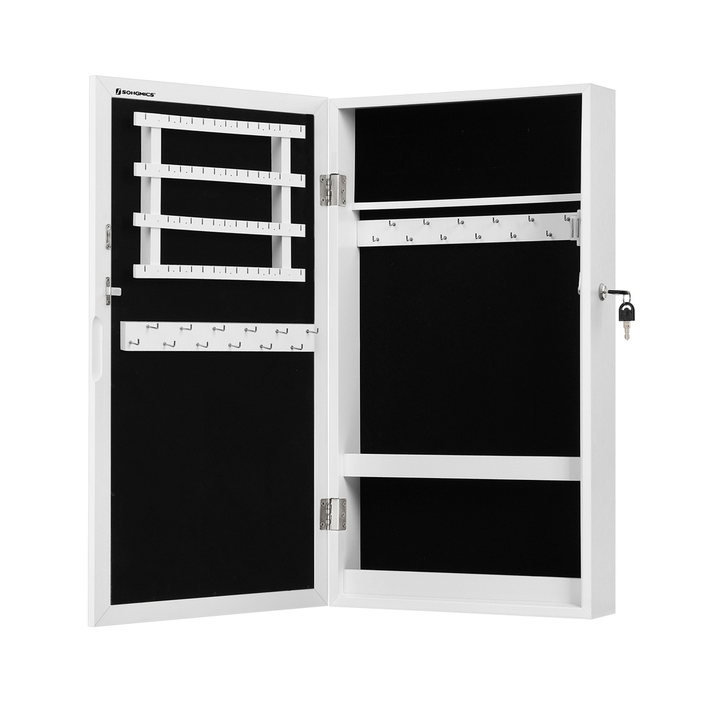 SONGMICS Armoire à bijoux verrouillable avec miroir, organisateur de rangement mural pour bijoux peu encombrant, blanc UJJC51WT
