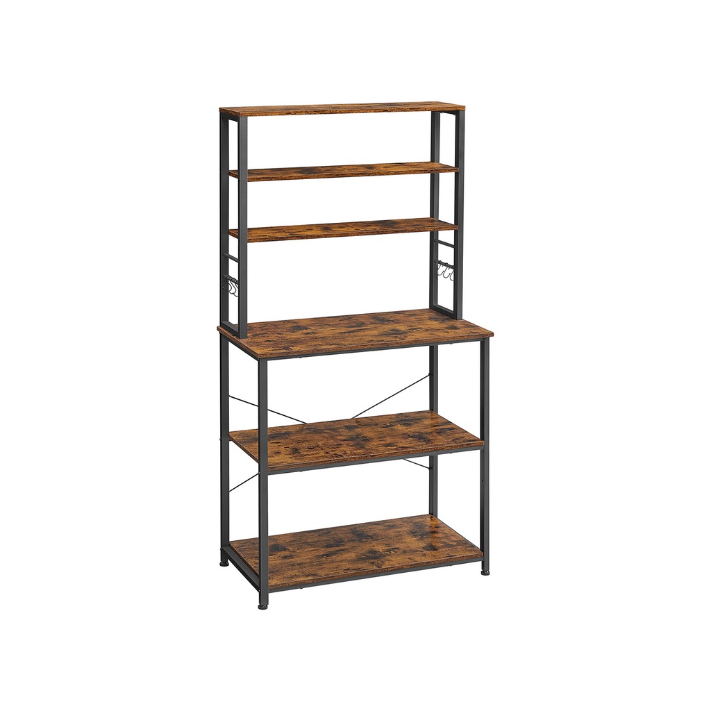 [KKS019B01] VASAGLE Étagère de cuisine sur pied pour micro-ondes, 6 niveaux et 6 crochets, marron rustique KKS019B01