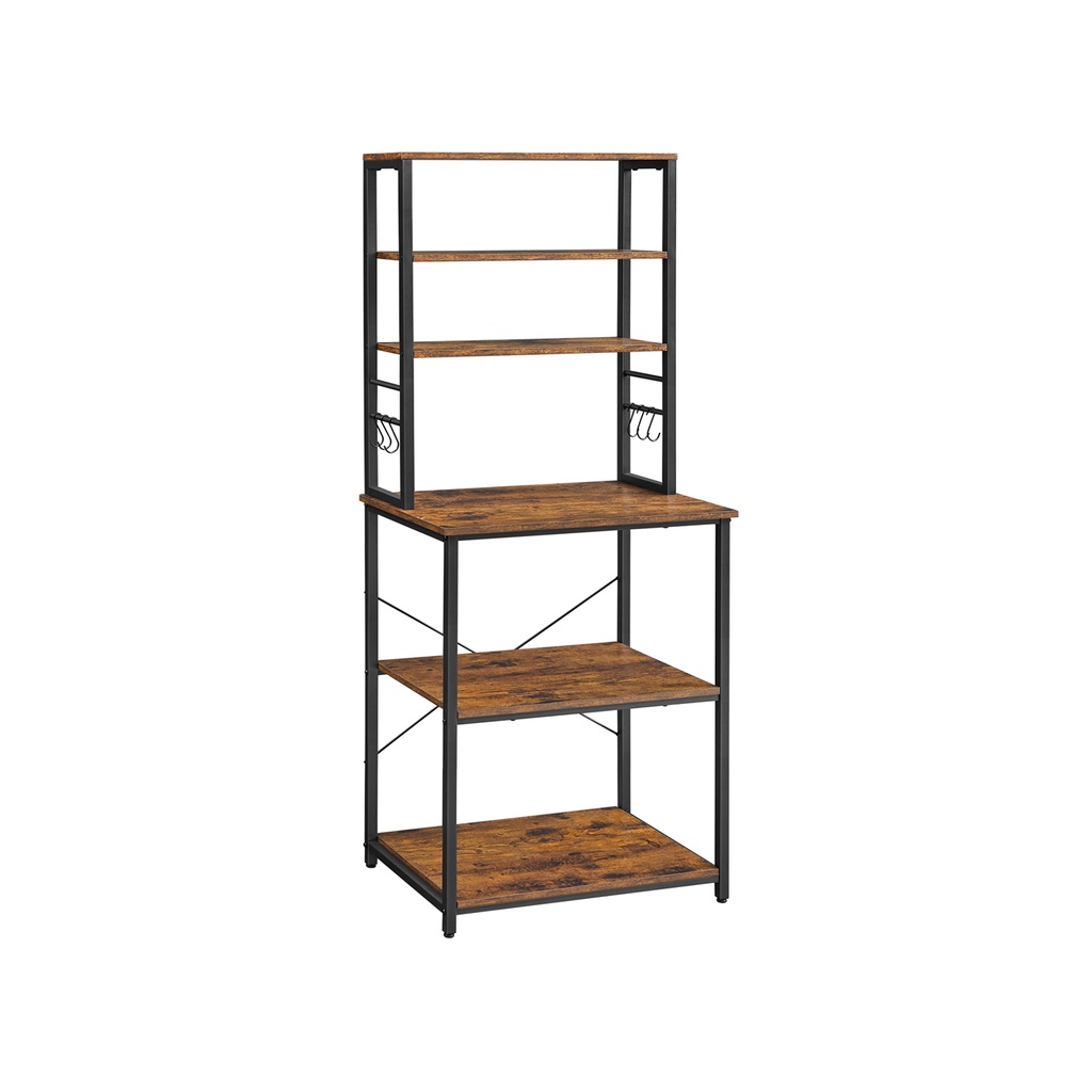 [KKS024B01] VASAGLE Etagère de Cuisine, Etagère Sur Pied pour Cuisine, Etagère Micro-Ondes, Sur Pied, 6 Etagères et 6 Crochets, pour Micro-Ondes, Structure en Acier, Design Industriel, 40 x 60 x 167 cm, Marron Vintage/Noir KKS024B01