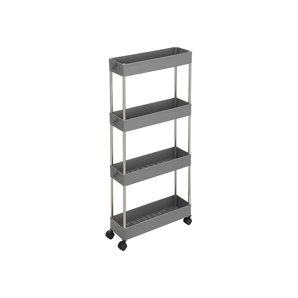 [KSC008G01] SONGMICS Chariot de Rangement Coulissant à 4 Niveaux, Chariot Roulant sur Roues, Chariot de Cuisine Salle de Bain Étroit Peu Encombrant, 40 x 12,5 x 86 cm, Gris KSC008G01