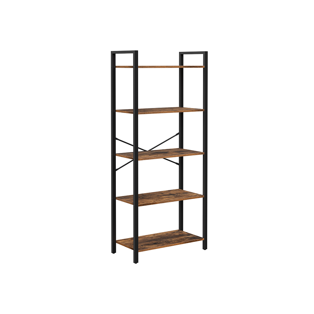 OKPET VASAGLE Étagère de rangement à 5 niveaux, bibliothèque avec cadre en acier, pour salon, bureau, bureau, couloir, style industriel, marron rustique et noir LLS061B01