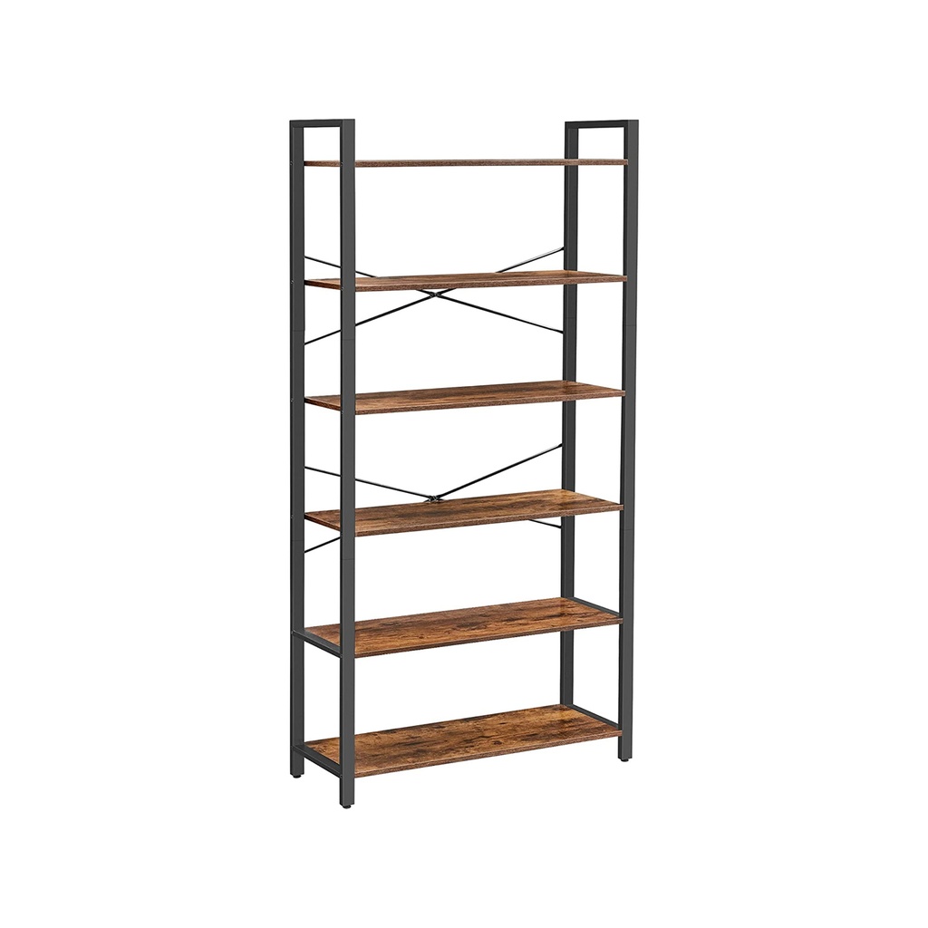 VASAGLE Bibliothèque, Étagère à 6 Niveaux avec Structure en Acier, Grandes Étagères Rustiques pour Salon, Bureau, Bureau, Couloir, Style Industriel, 80 x 30 x 186 cm, Marron Rustique et Noir LLS082B01