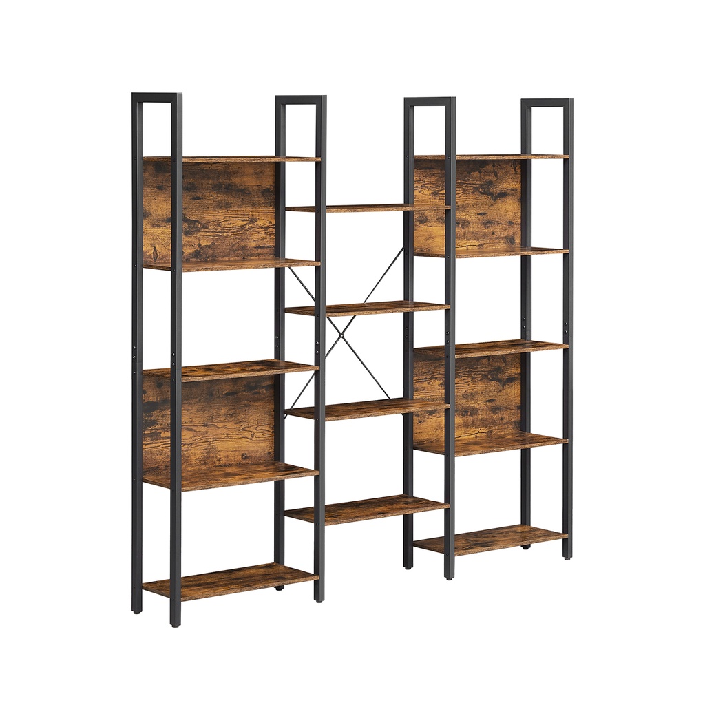 VASAGLE Bibliothèque, Bibliothèque avec 14 Etagères de Rangement, Structure en Métal, Salon, Bureau, Style Industriel, 158 x 24 x 166 cm, Marron Rustique et Noir LLS107B01