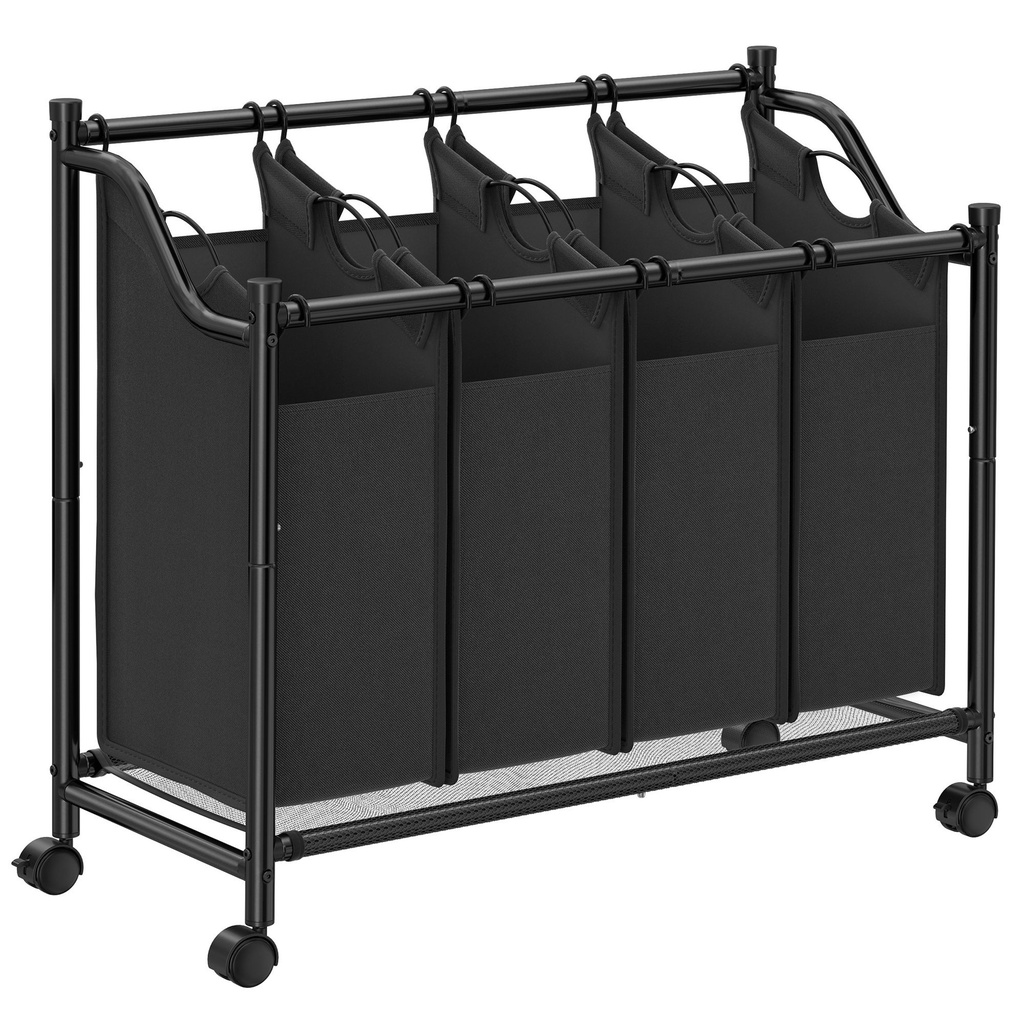 SONGMICS Trieur à Linge Roulant, Panier à Linge avec 4 Sacs Amovibles, Panier à Linge, Chariot à Linge, pour Buanderie, Chambre, Salle de Bain, 4 x 35 L, Noir LSF005