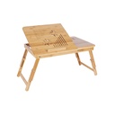 SONGMICS Bureau pour ordinateur portable en bambou, table de lit pliable, plateau de canapé réglable en hauteur, avec 5 angles d'inclinaison, trous d'aération, petit tiroir, 55 x 35 x (21 - 29) cm LLD002