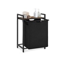 VASAGLE Panier à Linge, Panier à Linge, Sac à Linge Coulissant et Amovible, Etagère, Structure en Métal, 65L, 50 x 33 x 72 cm, Marron Rustique et Noir BLH101B01