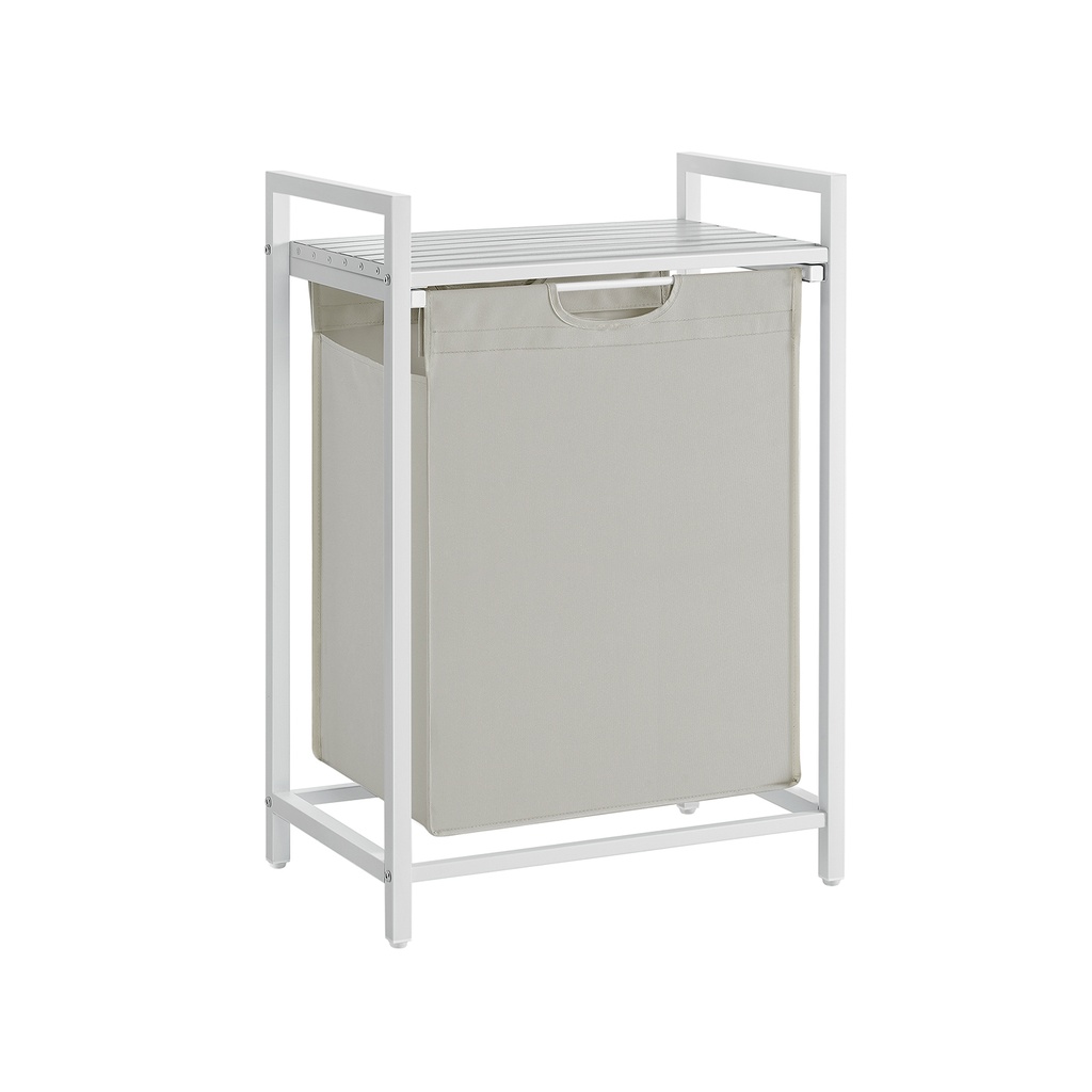 VASAGLE Panier à Linge, Panier à Linge, Sac à Linge Coulissant et Amovible, Etagère, Structure en Métal, 65L, 50 x 33 x 72 cm, Blanc BLH101W01