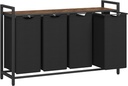 VASAGLE Panier à Linge, Panier à Linge 4 Compartiments, Sacs à Linge Coulissants et Amovibles, Trieur de Linge, Etagère, Structure en Métal, 4 x 40 L, 116 x 33 x 72 cm, Marron Rustique et Noir BLH401B01