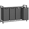 VASAGLE Panier à linge à 4 compartiments, 160 L, étagère supérieure, cadre en métal, noir et gris BLH401G01